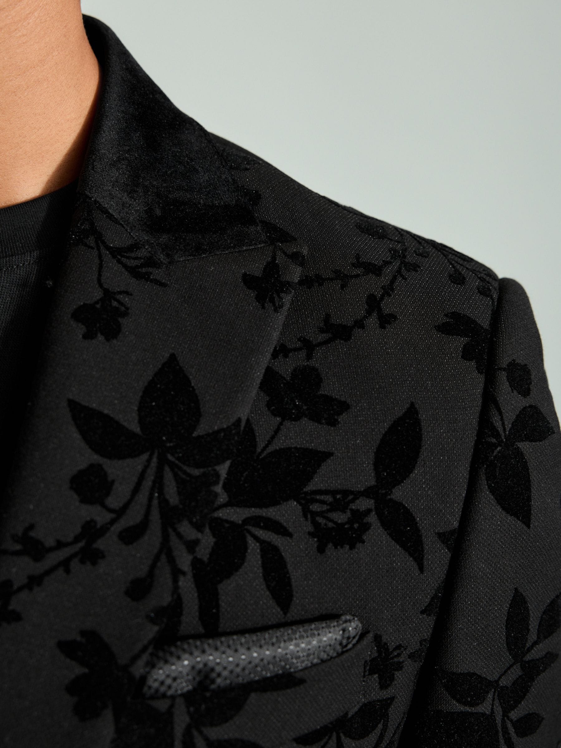 Zwart - Fluwelen blazer met bloemenprint