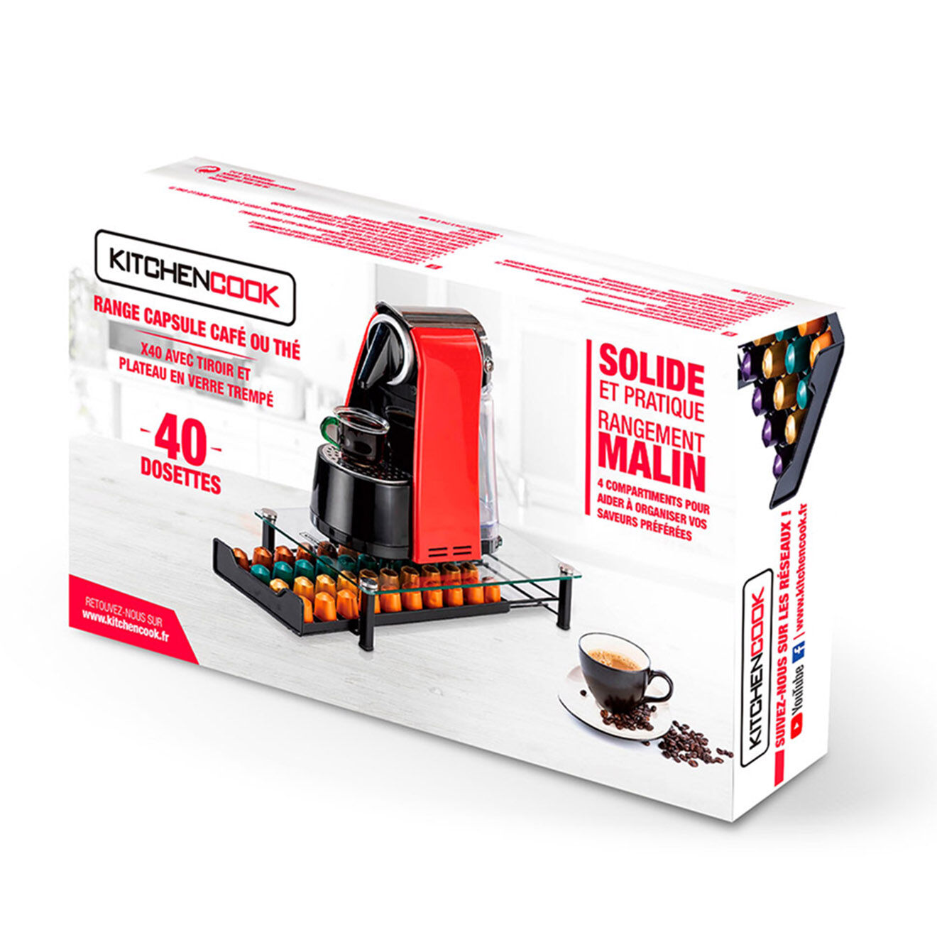 Kitchencook Range-capsule x40 plateau en verre tir40 noir