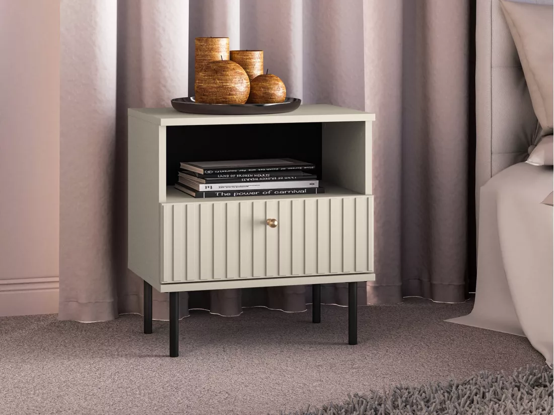 Table de chevet avec tiroir - 50 cm - beige - CALETTO