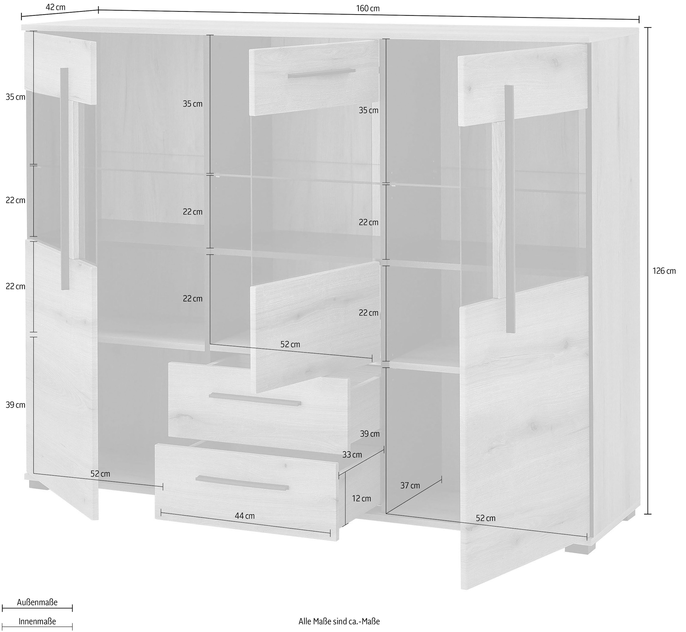 INOSIGN Highboard »Cantara, moderner Schrank, Vitrine in Eiche Dekor oder weiss« schwarze Stangengriffe, ausreichend Stauraum, vielseitig einsetzbar
