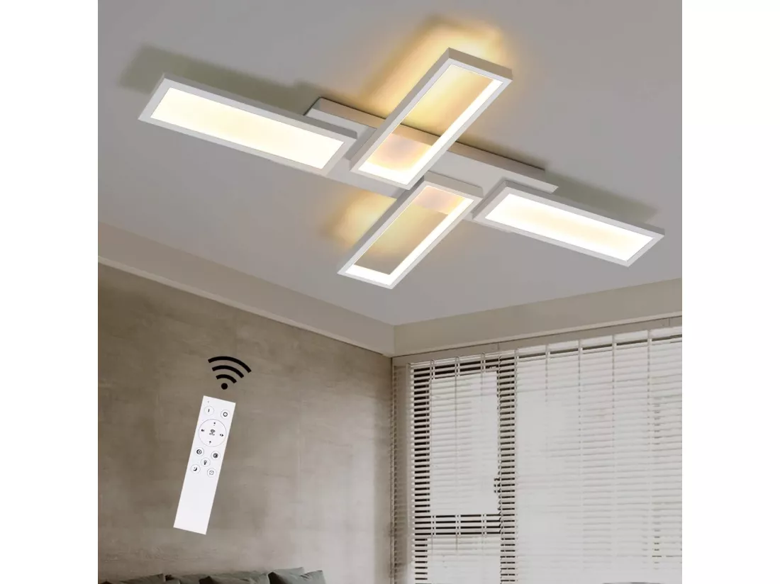 NETTLIFE Plafonnier LED lampe de salon blanc dimmable 58W 82.7CM carré design moderne avec télécommande