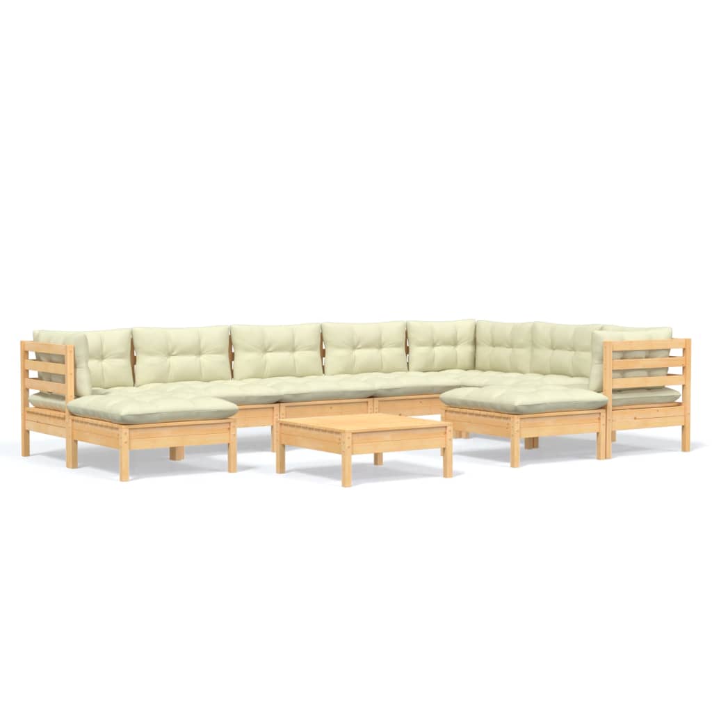 Salon de jardin meuble d'extérieur ensemble de mobilier 10 pièces avec coussins crème bois de pin solide