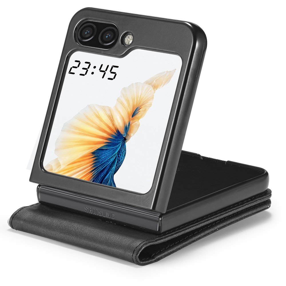 Samsung Galaxy Z Flip7 FE / Z Flip6 Vintage Leder Tasche Flip Cover - Schwarz