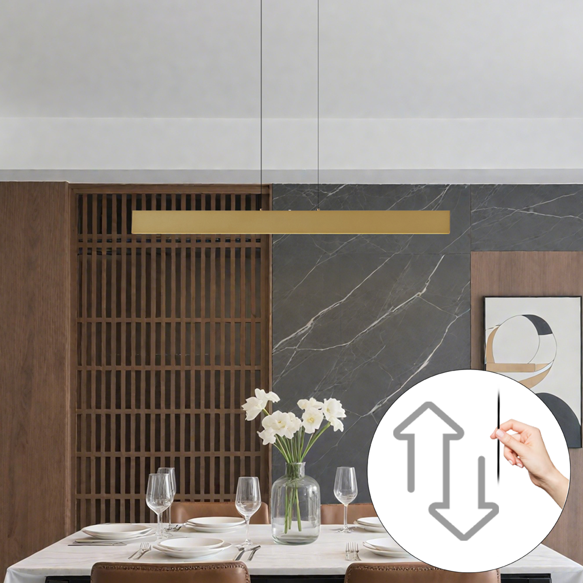 Moderne hanglamp messing incl. LED dimbaar en 3-way switch easylift - Straight
