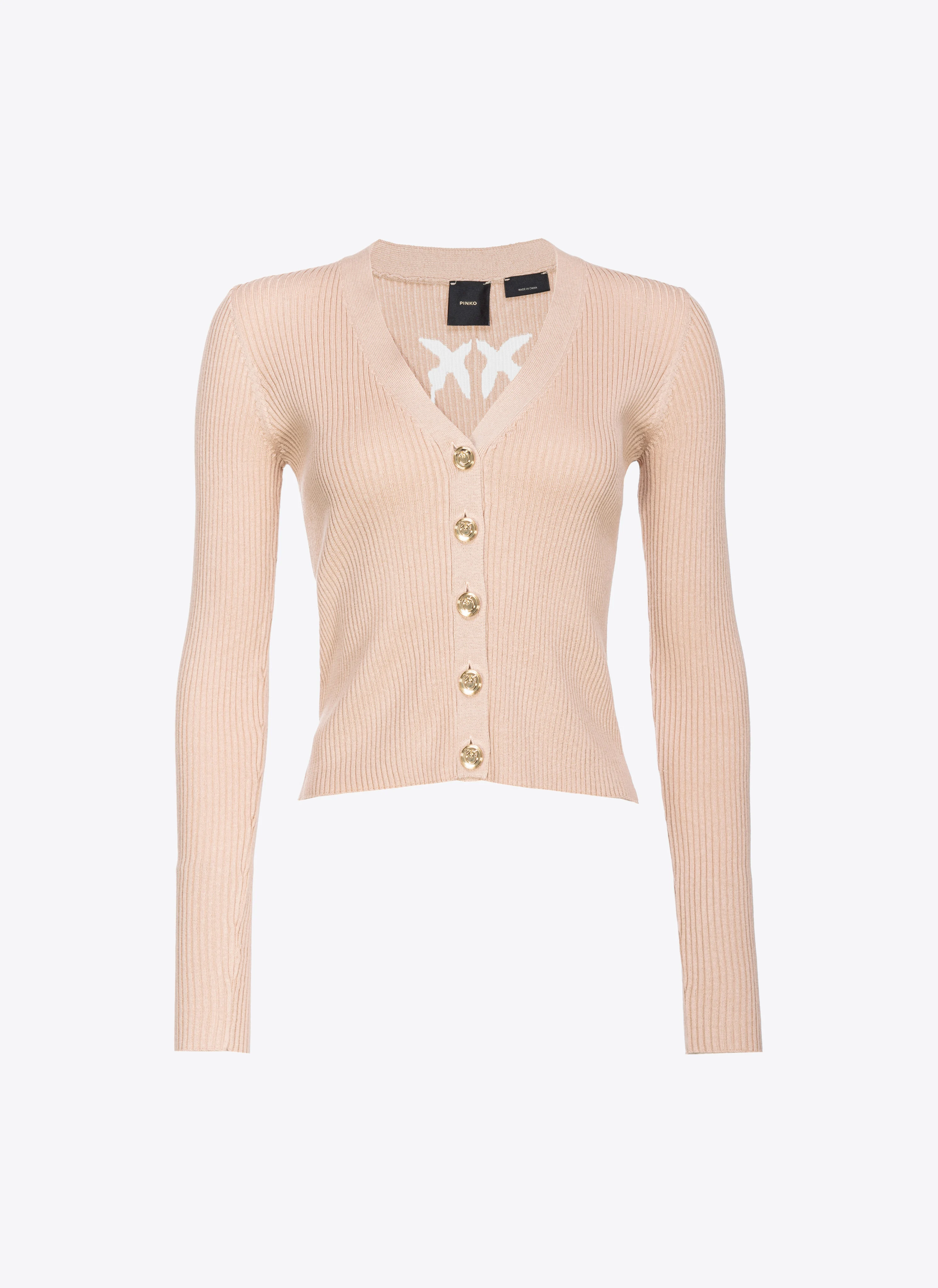 Cardigan côtelé avec logo love birds transparent | Beige