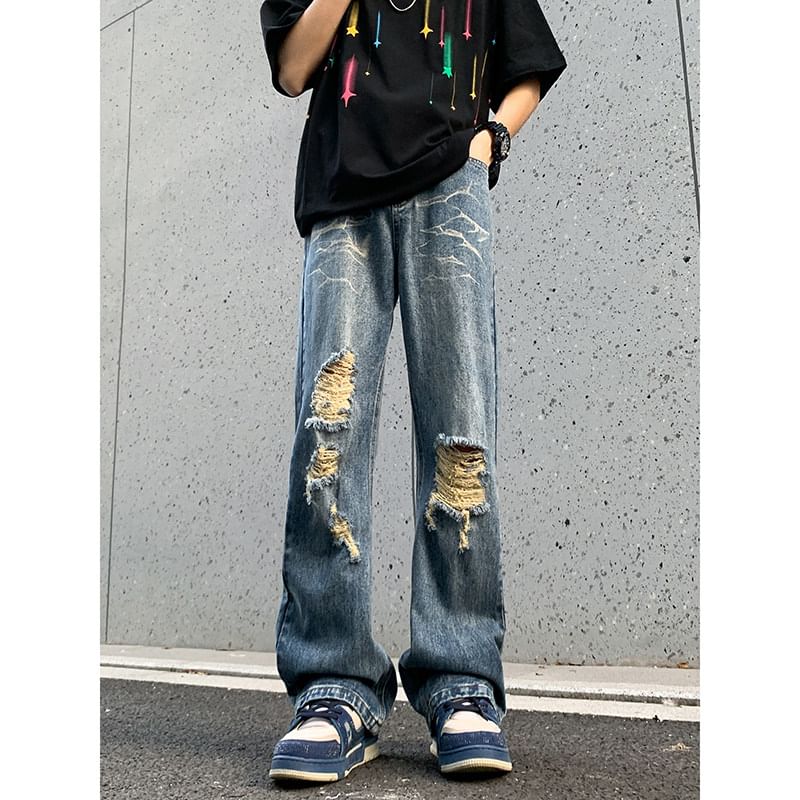 emeisa - Mid Rise Distressed Washed Bootcut Jeans