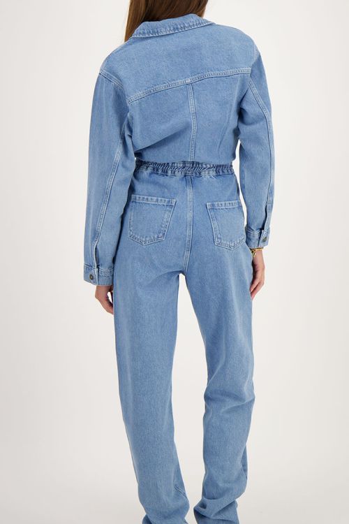 Blauwe denim jumpsuit met reverskraag