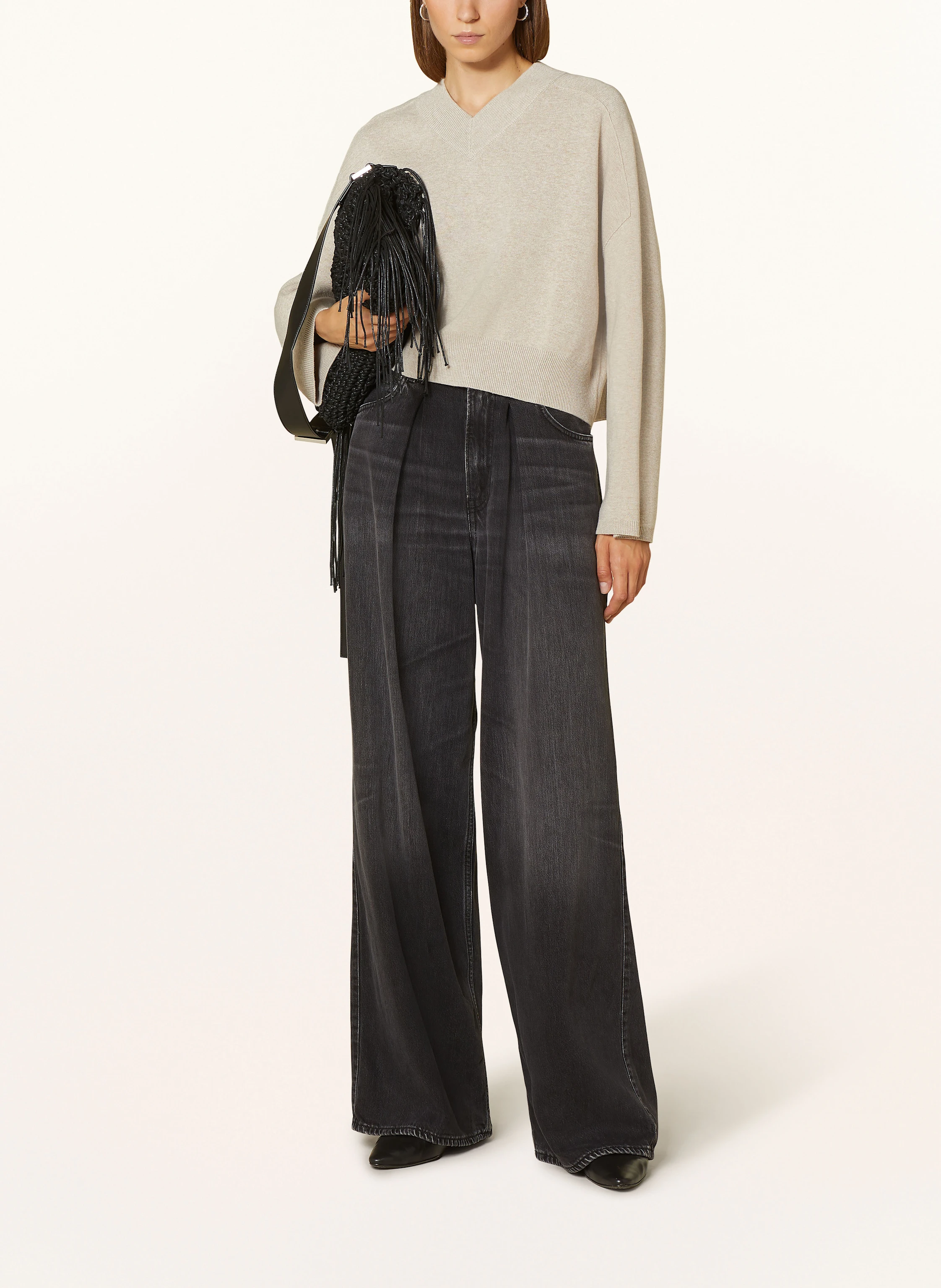 MRS & HUGS Cropped-Pullover mit Leinen