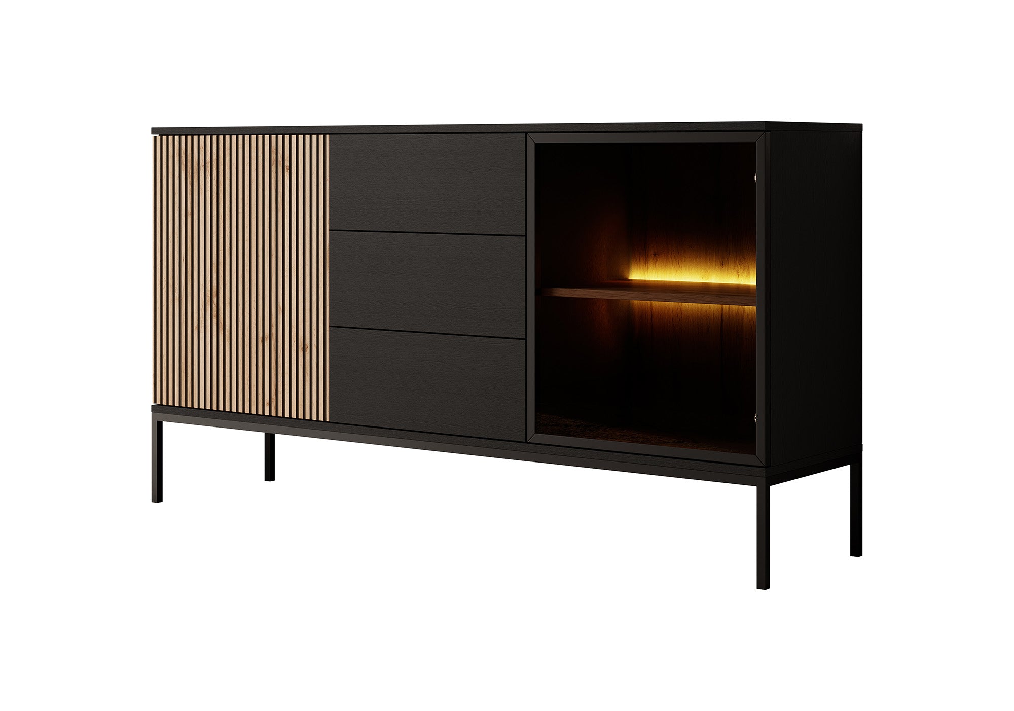 Legend 2 - Dressoir - Zwart/eiken - 154x39x83 cm