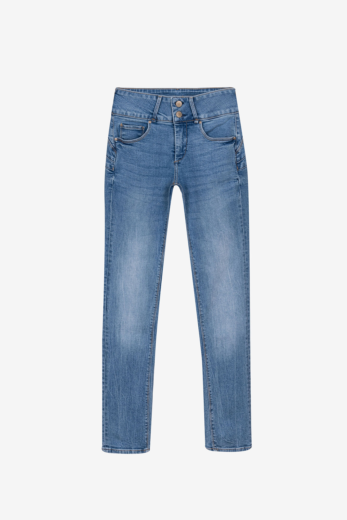 Calça jeans slim de cintura alta com duas camadas