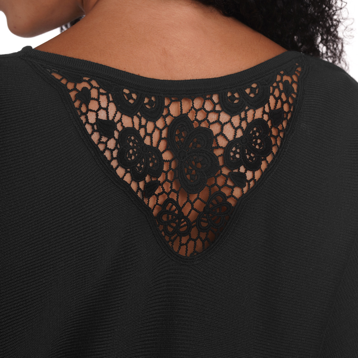 Gina Damen Pullover mit Spitze schwarz
