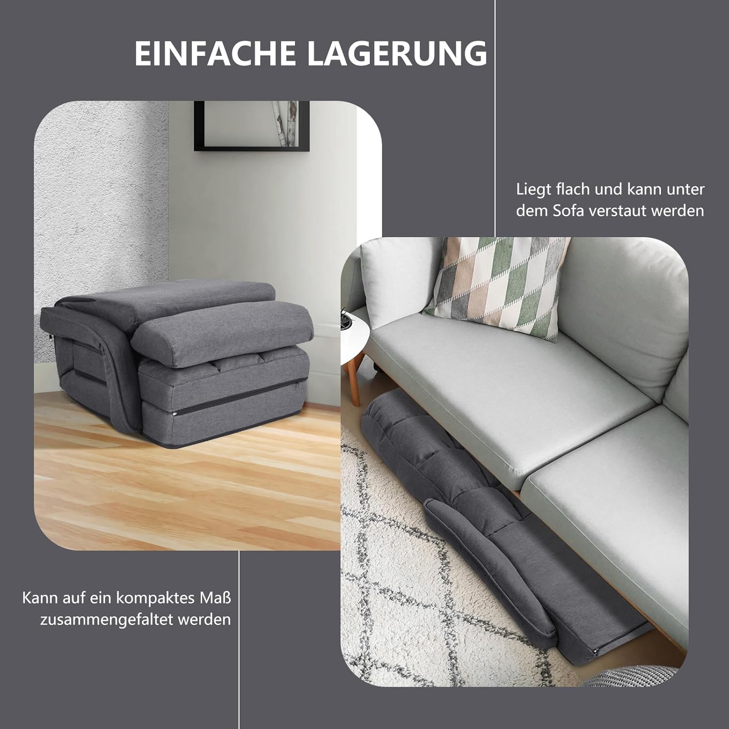 COSTWAY Klappsofa verstellbar, Bodensofa gepolstert, Liegebett mit Armlehnen und Kissen, Bodensessel Bodenstuhl Bodenstuhlsofa für Zuhause und Büro (Grau)