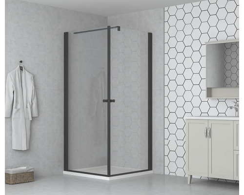form&style douchedeur met draaideur MODENA 100 x 195 cm, profiel zwart mat, helder glas, vuilafstotende glascoating