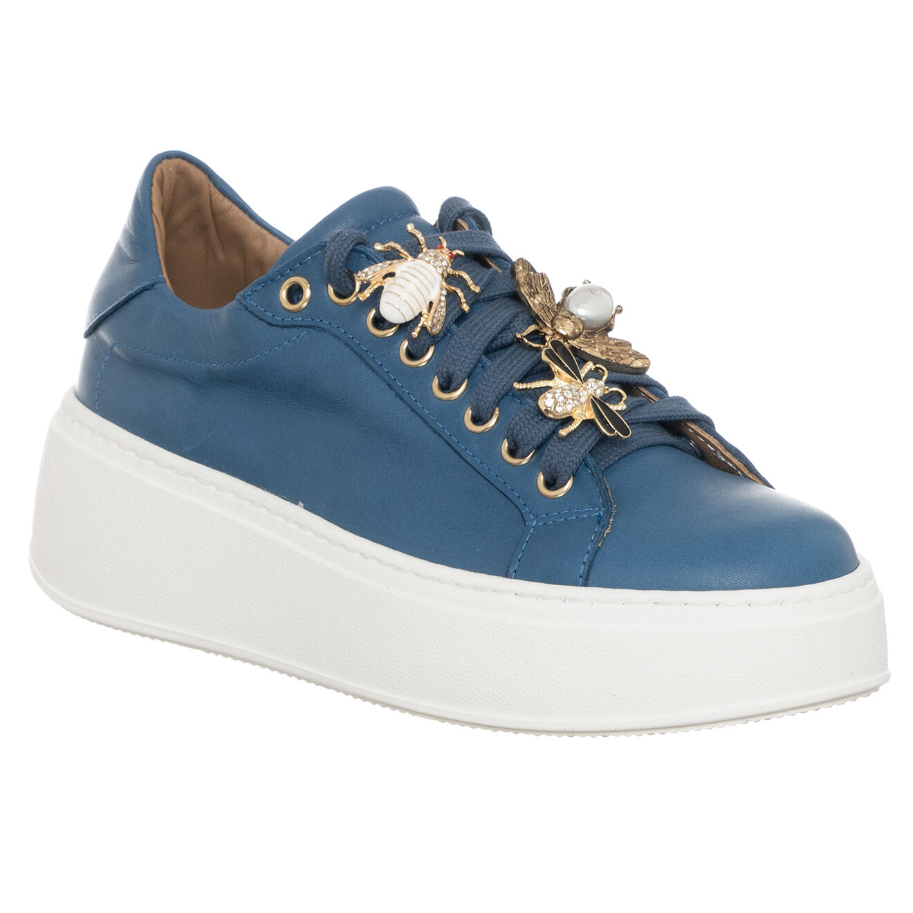 Loretta Pettinari Sneakers en Cuir Osta bleu/blanc