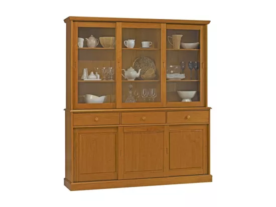 Vaisselier Pin Miel 6 Portes Coulissantes 10 Niches L 178.6 H 199 P 42.3 cm