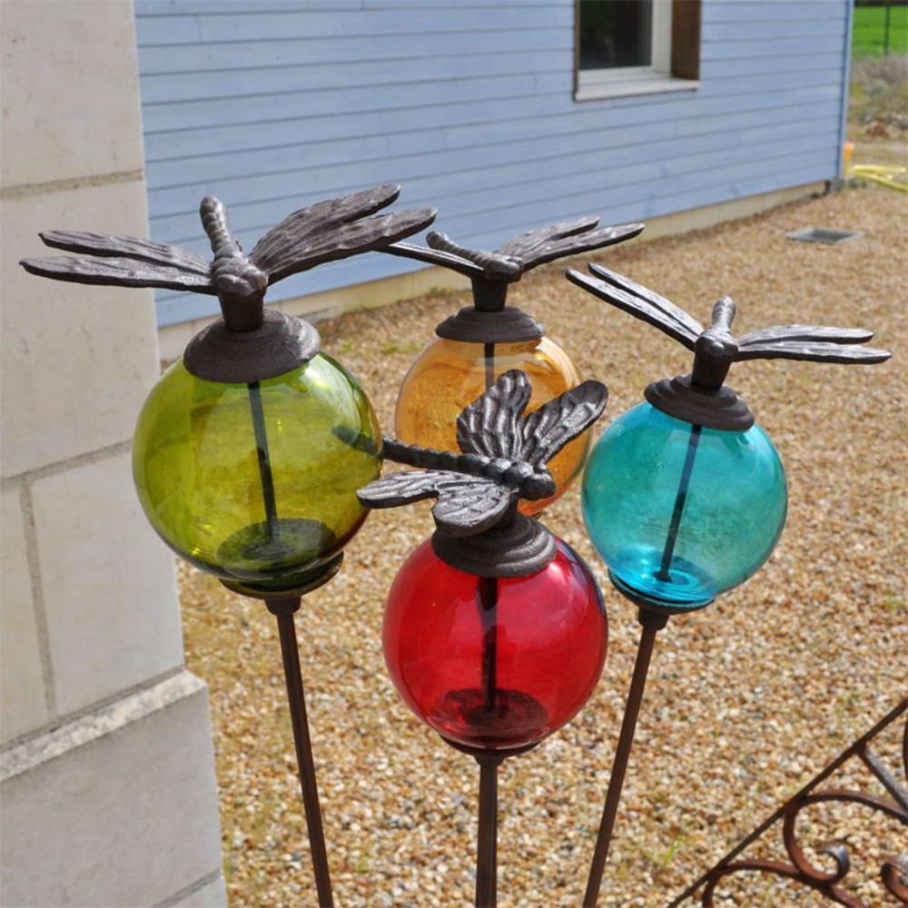 Tuteur boule libellule vert 10x117cm