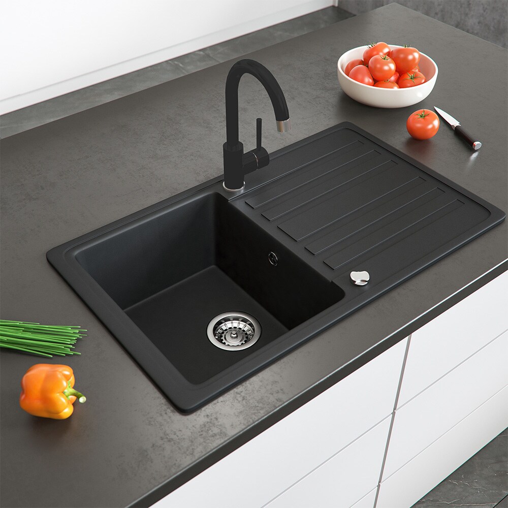 Bergström Spülbecken Schwarz 77 x 46 cm mit Trockenplatz