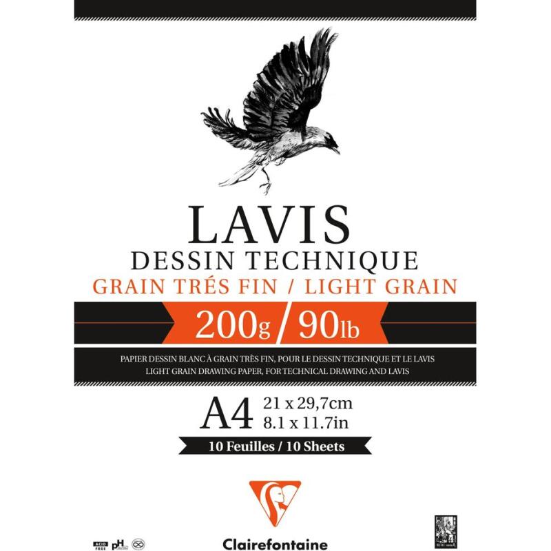 Lavis Technique bloc collé 10F A4 200g
