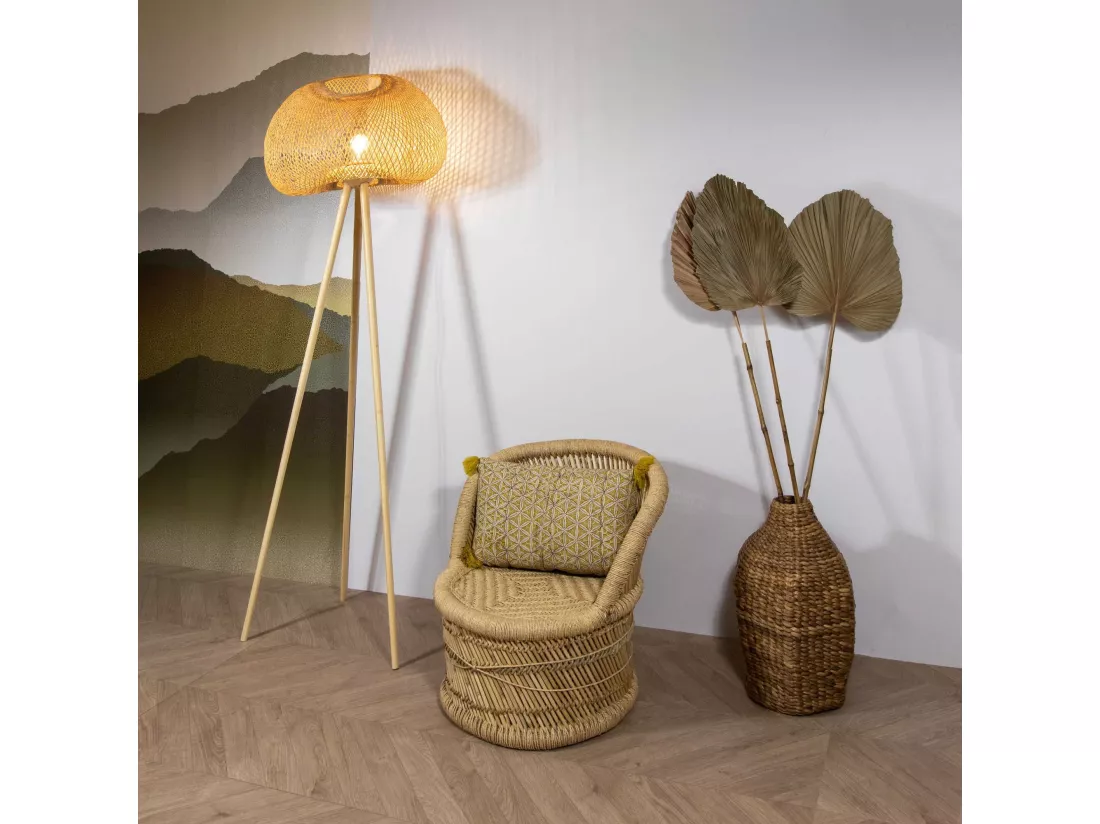Now's Home - Lampadaire En Bambou Pieds En Bois O 60 Cm X 165 Cm Lips
