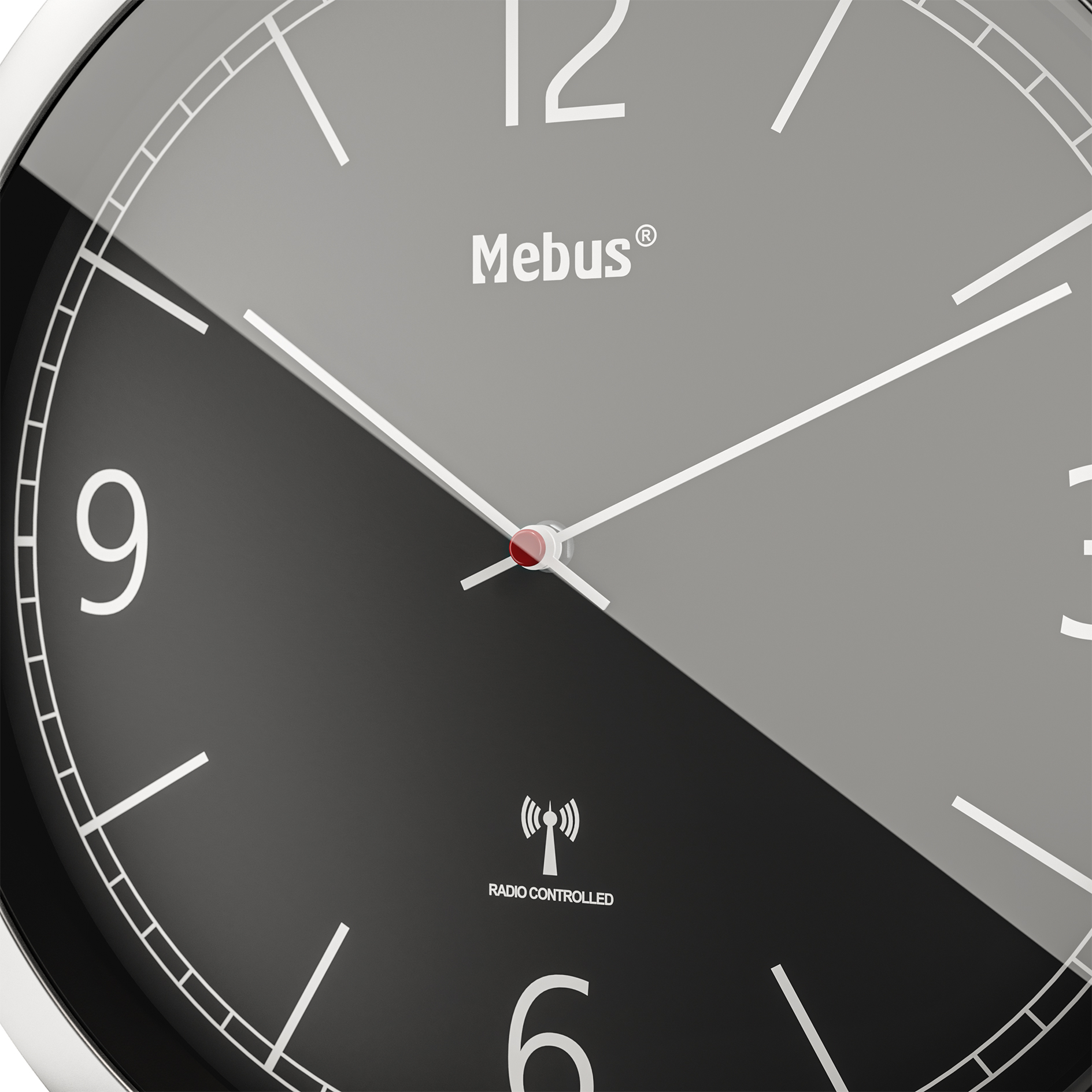 MEBUS Funk-Wanduhr - silber-schwarz - Ø 25 cm