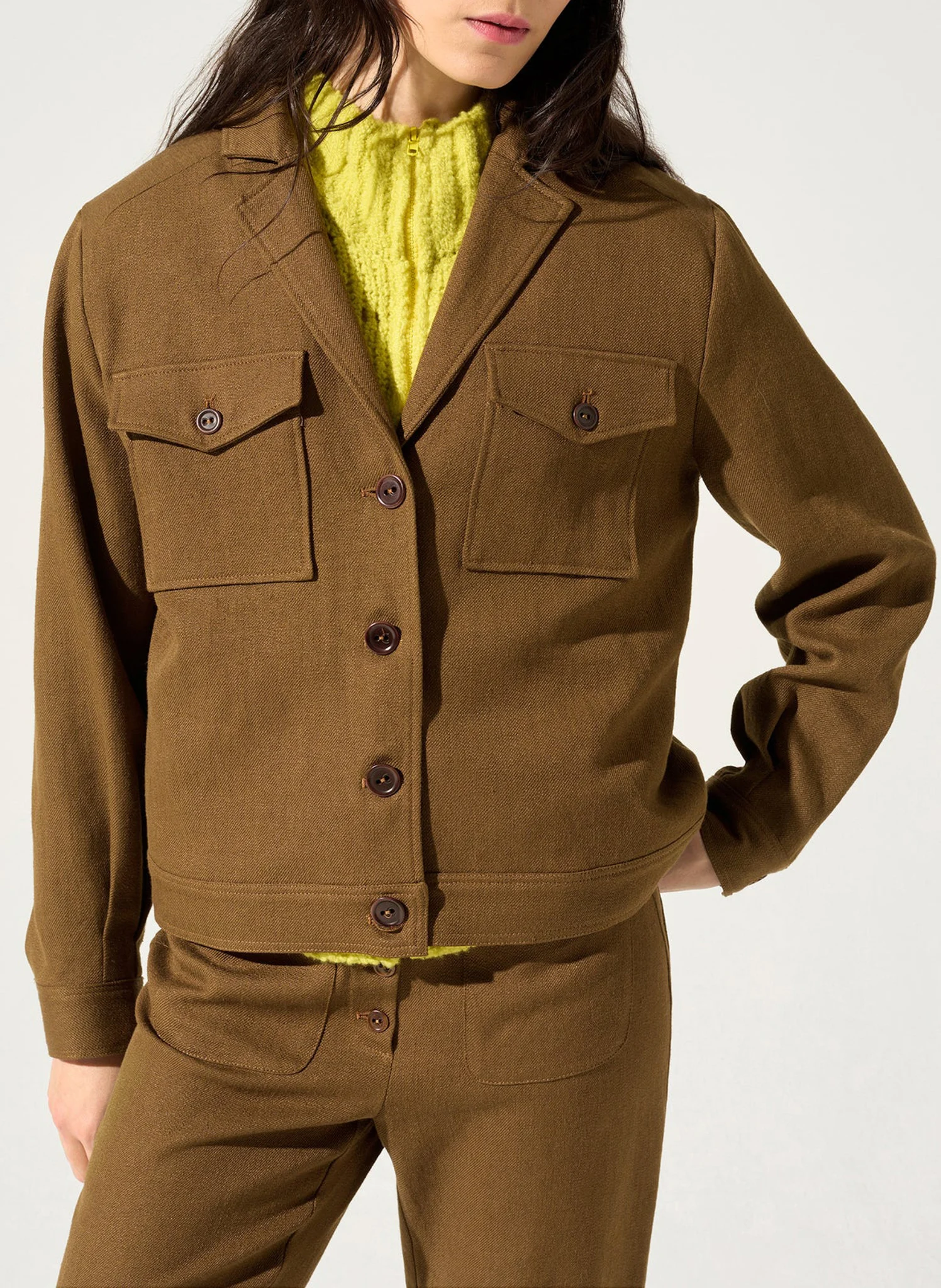 Blouson droit en lin mélangé | Marron