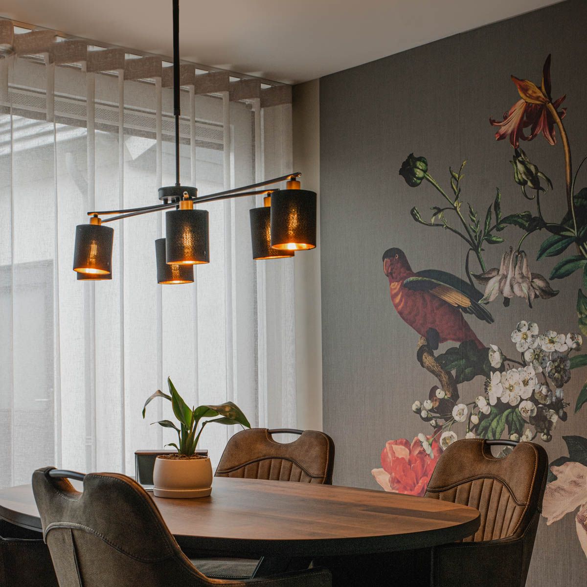 Moderne hanglamp zwart verstelbaar 6-lichts - Lofty