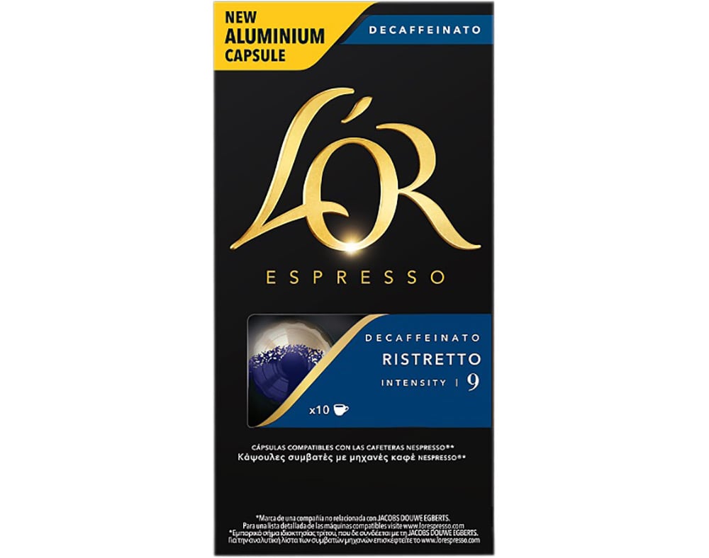 CÁPSULAS L'OR CAFÉ COMPATÍVEL NESPRESSO RISTRETTO DESCAFEINADO 10UN