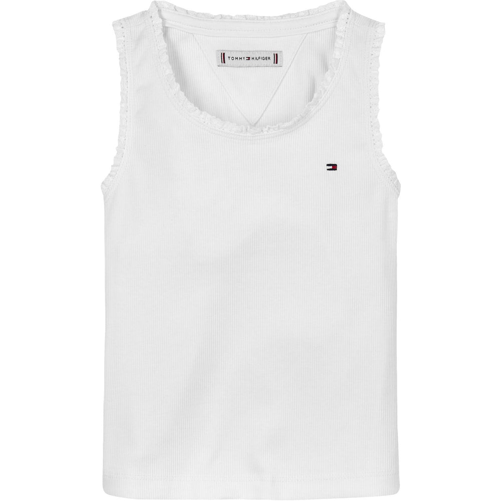 Køb Tommy Hilfiger White Essential Rib Lace Tank Top