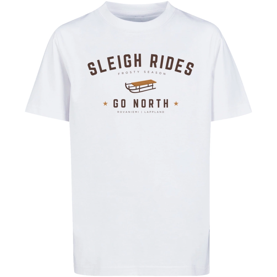 F4NT4STIC T-Shirt Schlittenfahren Weihnachten Christmas weiß