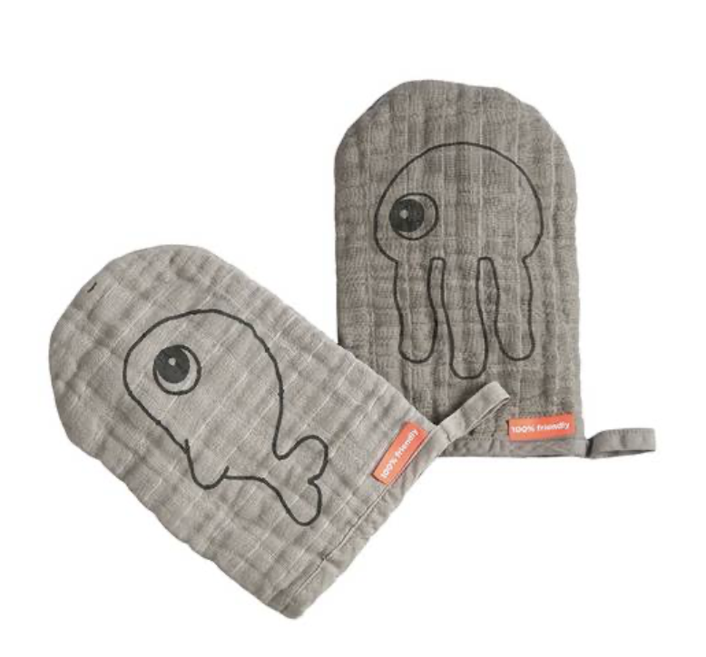 WASH CLOTH, SEA FRIENDS, 2-PACK, GREY