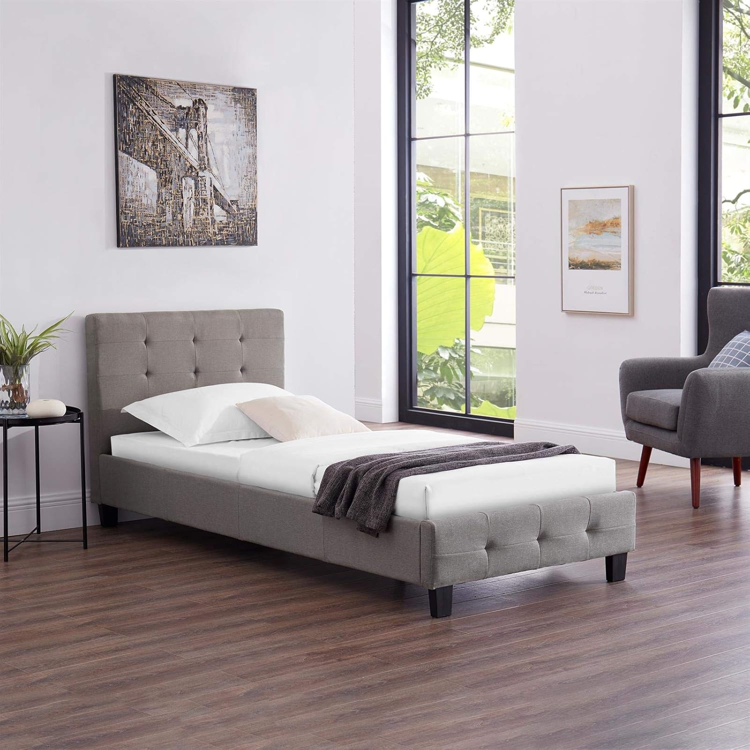 CARO-Möbel Polsterbett Ohio Bettgestell 90 x 200 cm Einzelbett Designbett inklusive Lattenrost Textilbezug in grau