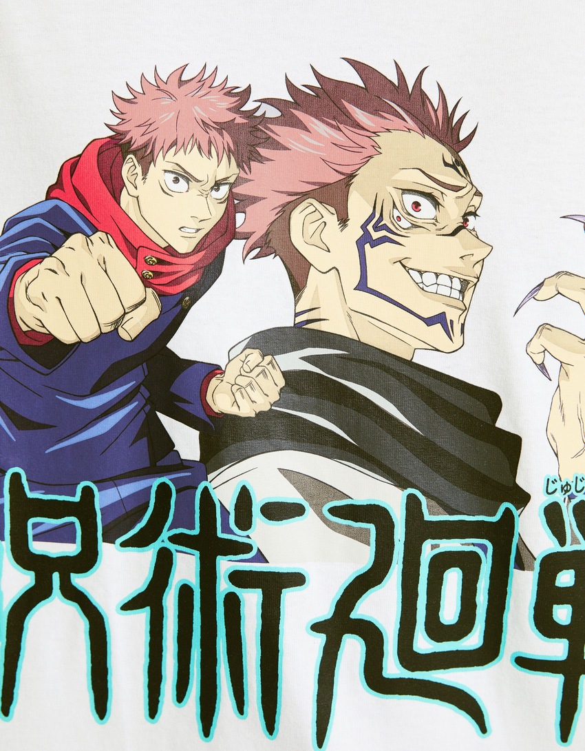 Camiseta de manga curta com modelagem quadrada e estampa Jujutsu Kaisen