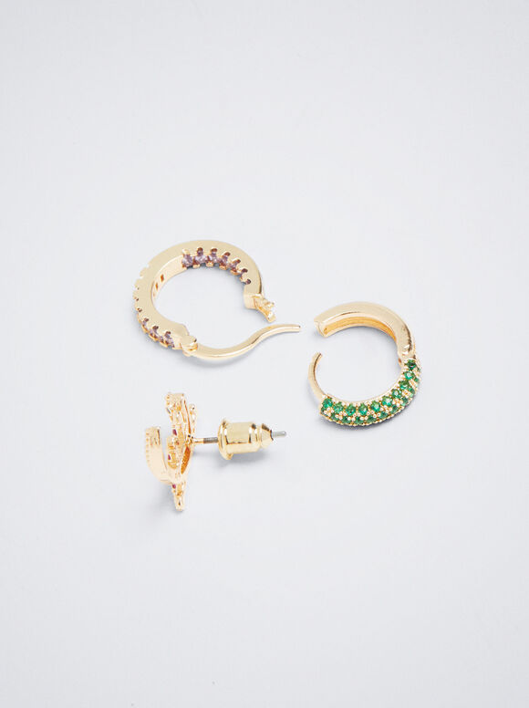 Conjunto de brincos de argola com zircônias - Multicor