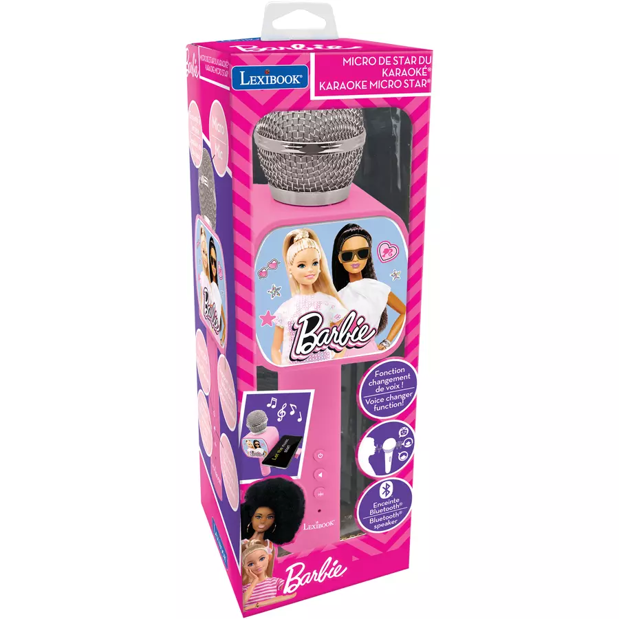 LEXIBOOK Barbie Bluetooth Karaoke-Mikrofon mit eingebautem Lautsprecher und Smartphone Stativ