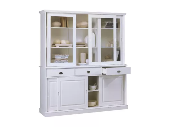 Vaisselier Blanc 6 Portes Coulissantes 3 Tiroirs 10 Niches L 178.6 H 199 P 42.3 cm