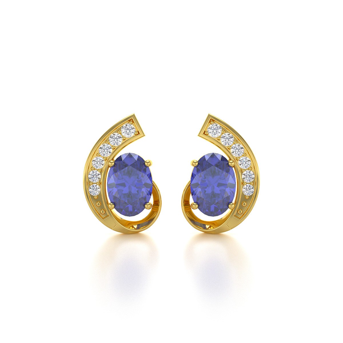 Boucles d'oreilles ADEN Or 585 Jaune Fleur Tanzanite et Diamants 2.10grs