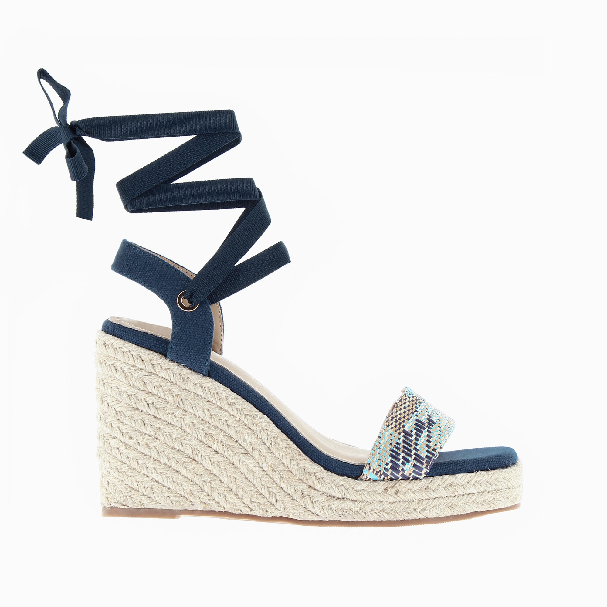 Sandales à talon, Compensées-Sandales compensées Aya marine à bride tressée