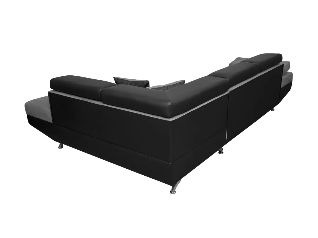 Canapé d'angle droit 5 places Rio Convertible avec coffre en microfibre et simili - Gris/Noir - L271 x P192 x H70cm - Loungitude