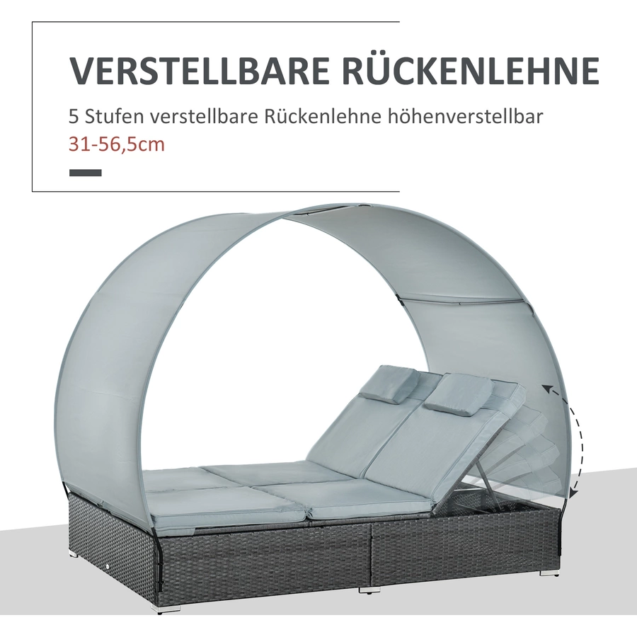 Outsunny Doppelliege mit Sonnendach grau