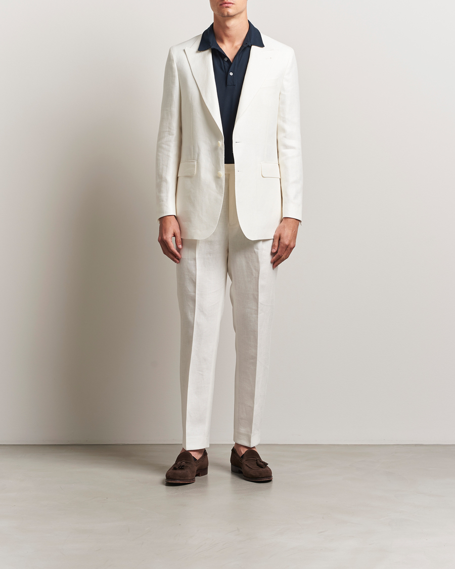 Oscar Jacobson Delon Diagonal Linen/Tencel Trousers White