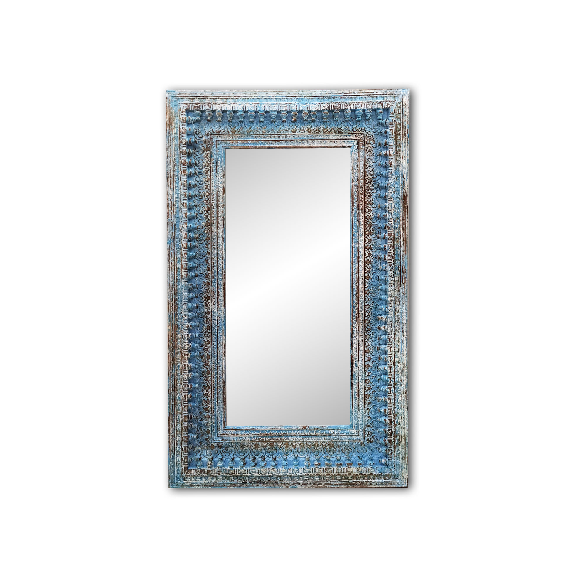 Spiegel in Holzrahmen, antik blau, B 90 cm, H 150 cm, L 5 cm von fischer's lagerhaus