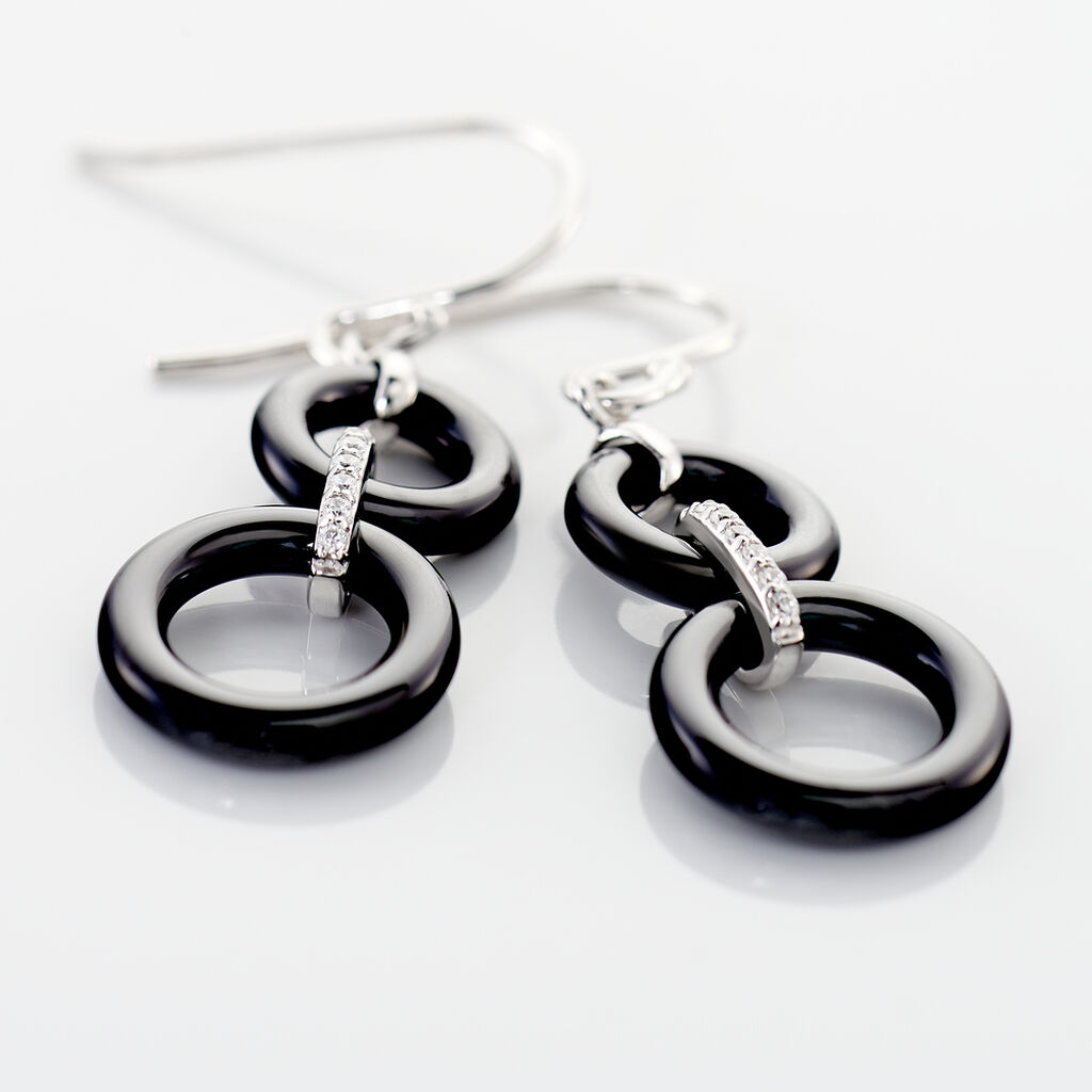 Boucles D'oreilles Pendantes Narcissa Argent Blanc Céramique Et Oxyde