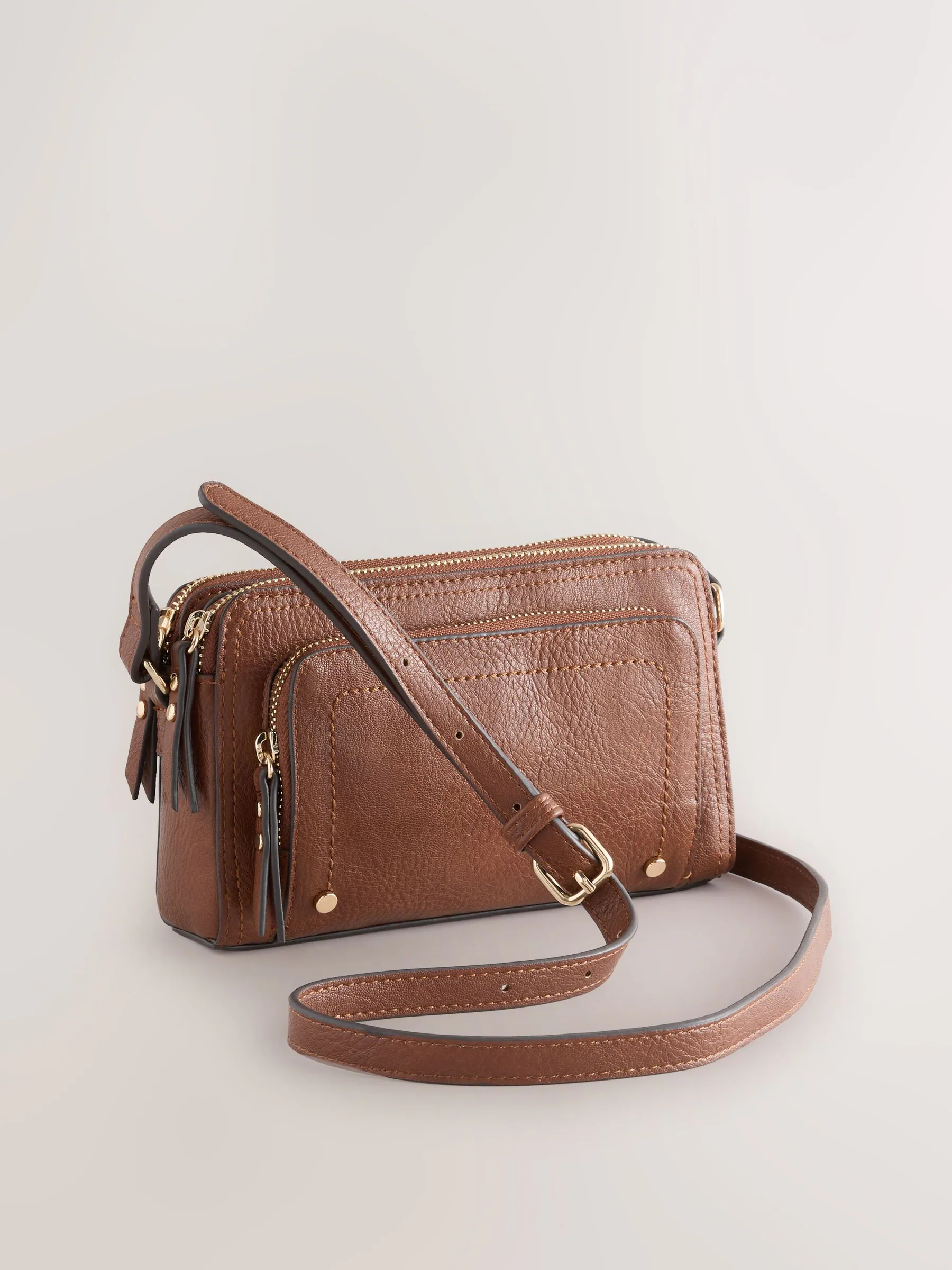 Lichtbruin - Crossbodytas met dubbele rits