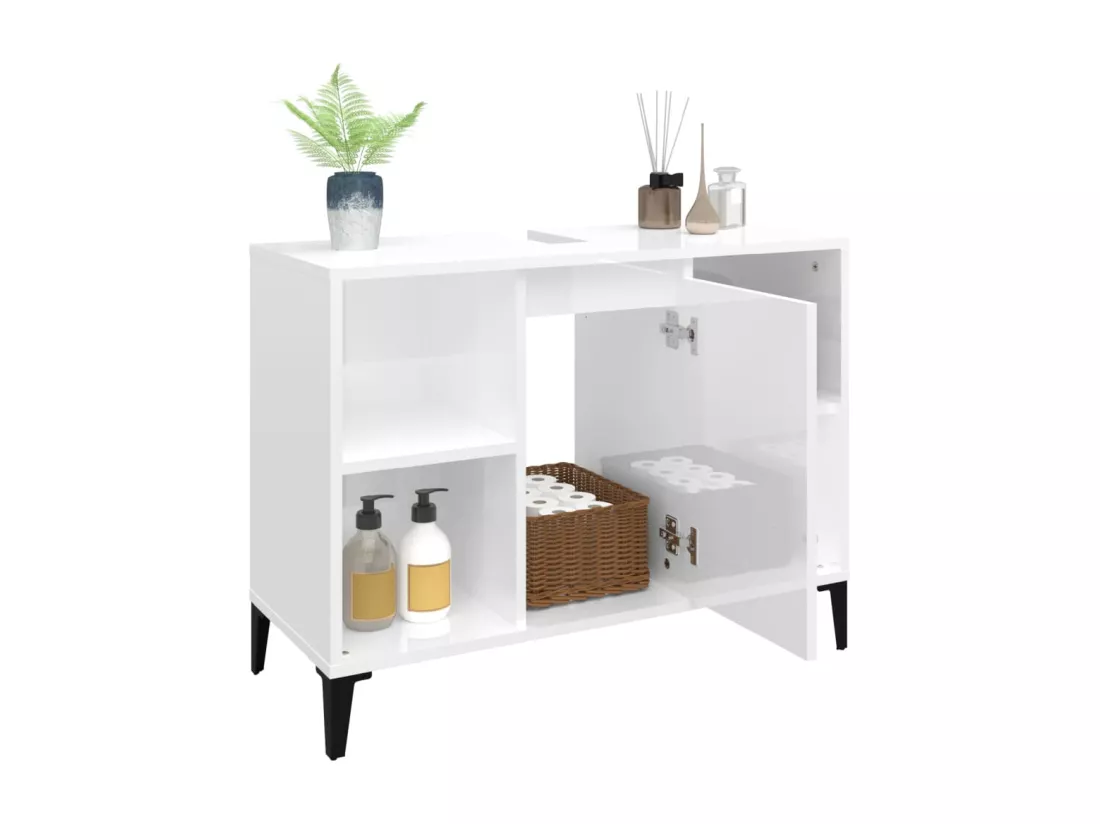 Meuble d'évier blanc brillant 80x33x60 cm bois d'ingénierie