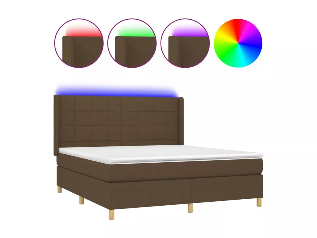 Sommier tapissier matelas et LED Marron foncé 160x200 cm Tissu
