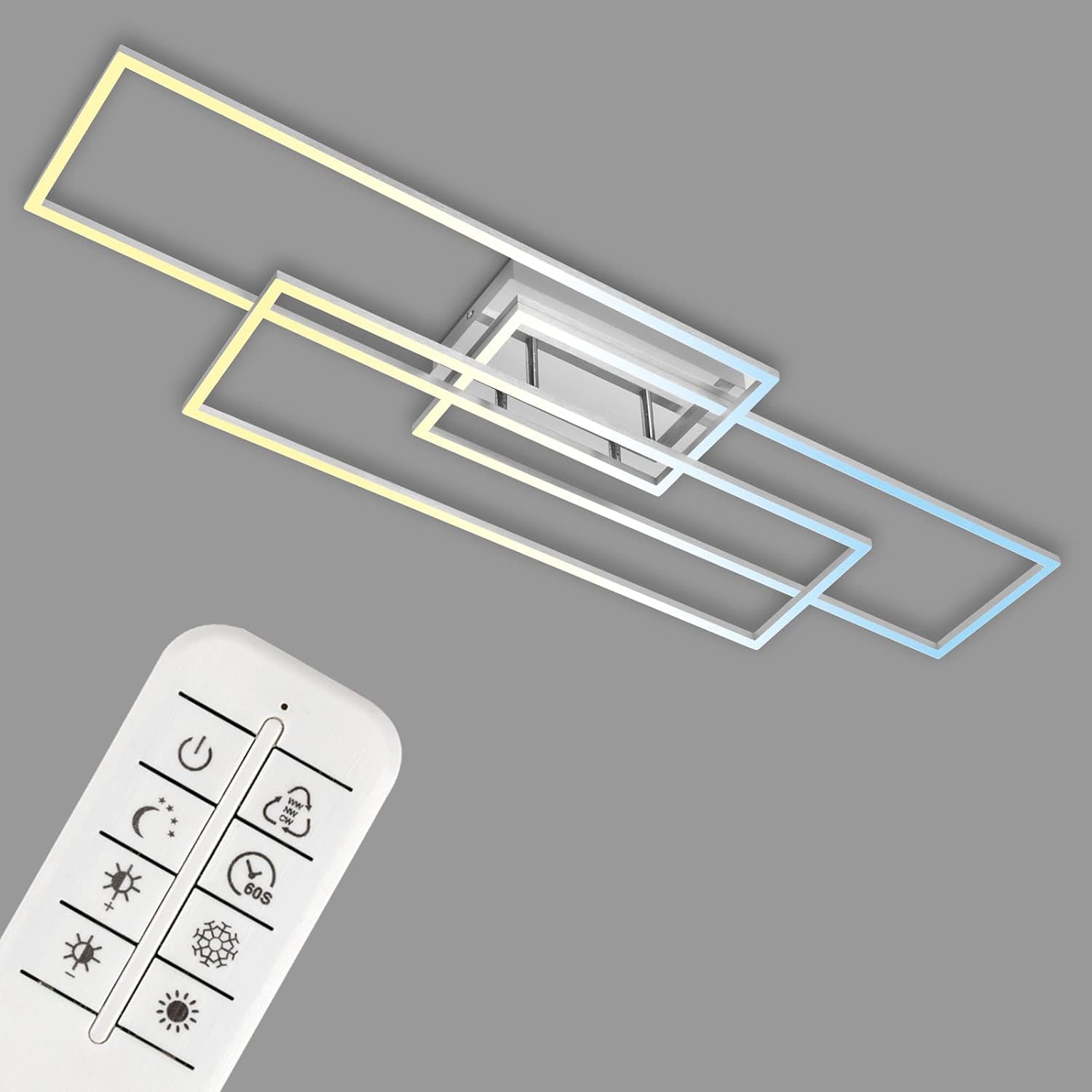 BRILONER Leuchten – Deckenlampe LED, Dimmbar, Deckenleuchte mit Fernbedienung, LED Frame, Farbtemperatur einstellbar, Chrom-Alu, 1165x330x95 mm