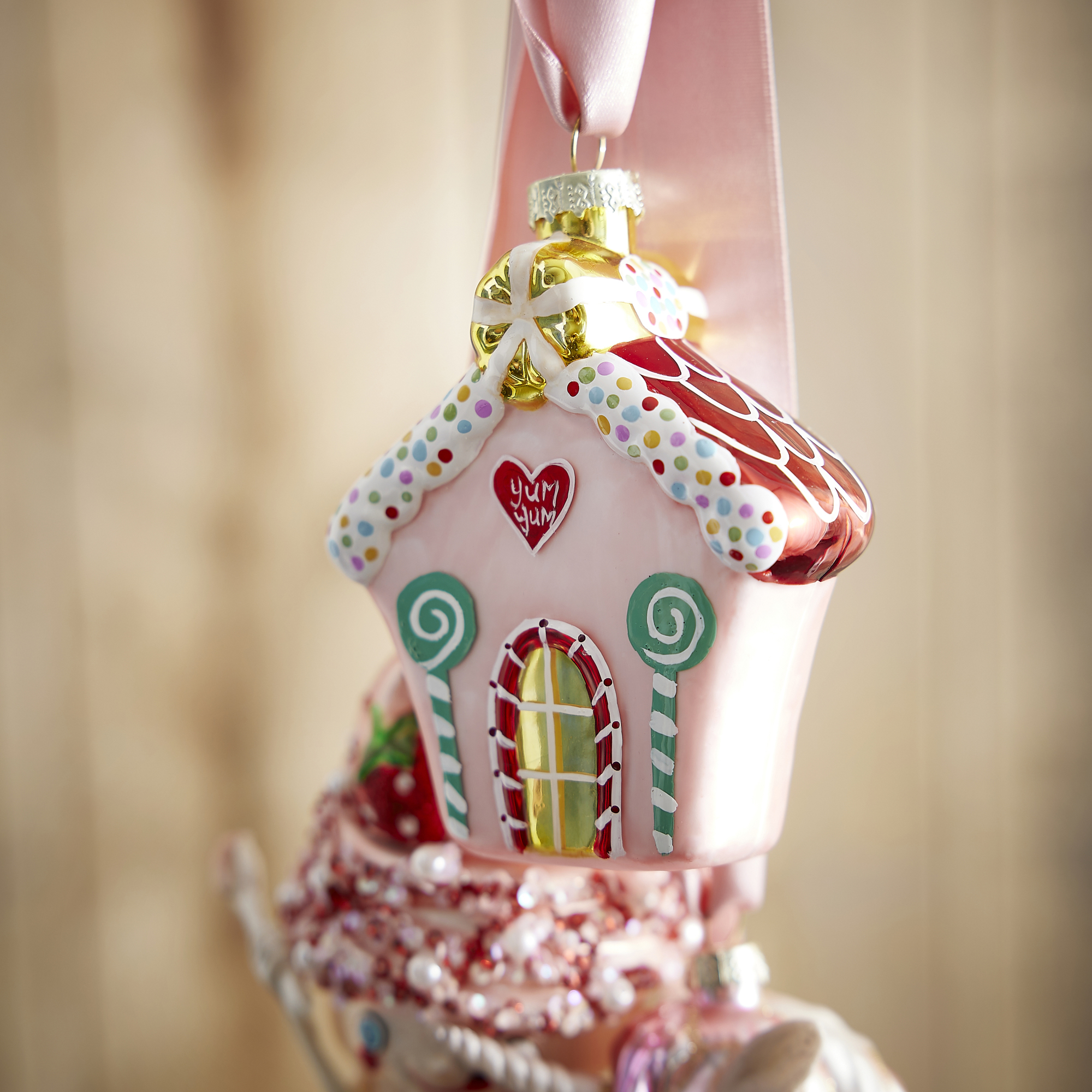 Anhänger Fancy, bunt, Haus/rosa, 10 cm