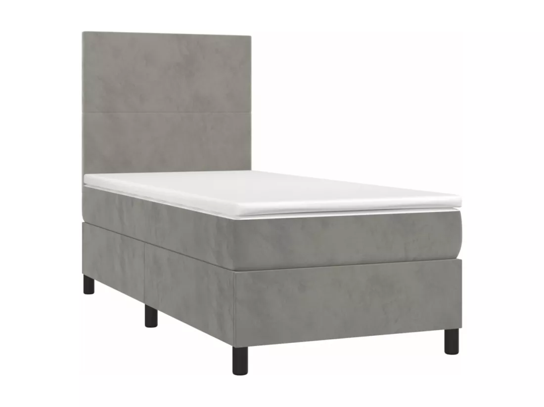 Sommier tapissier et matelas et LED Gris clair 90x190cm Velours