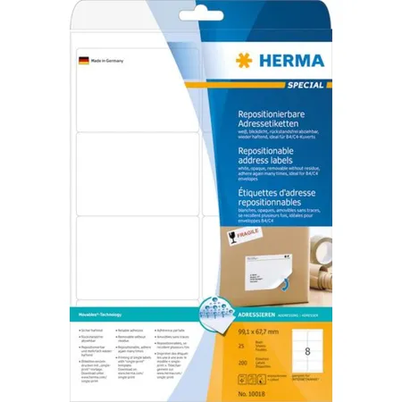 HERMA Etiketten, ablösbar, weiß, 99,1 x 67,7mm, 200 Stück