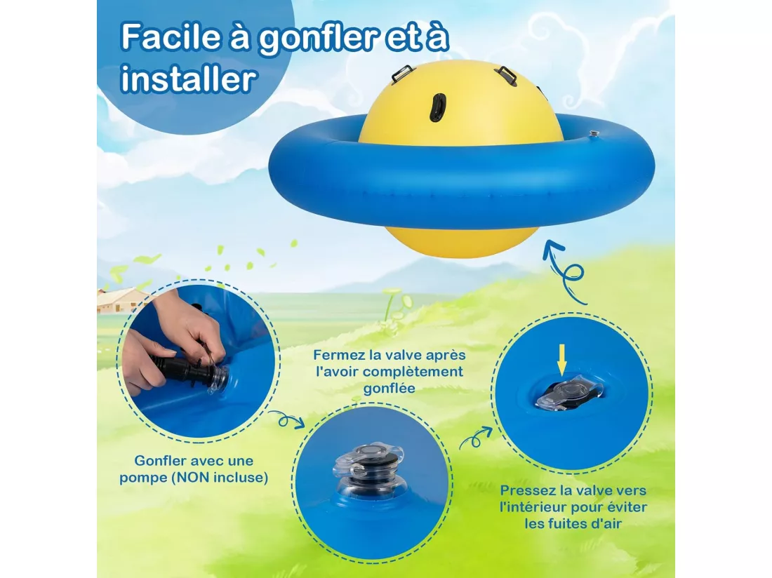 Balle Gonflable Enfants Ø233cm avec 6 Poignées, Château Gonfable en PVC avec Surface Élastique, Balle Rebondissante Intérieur Extérieur pour 3 Enfants de 5 Ans+, Charge 113kg (Jaune+Bleu)